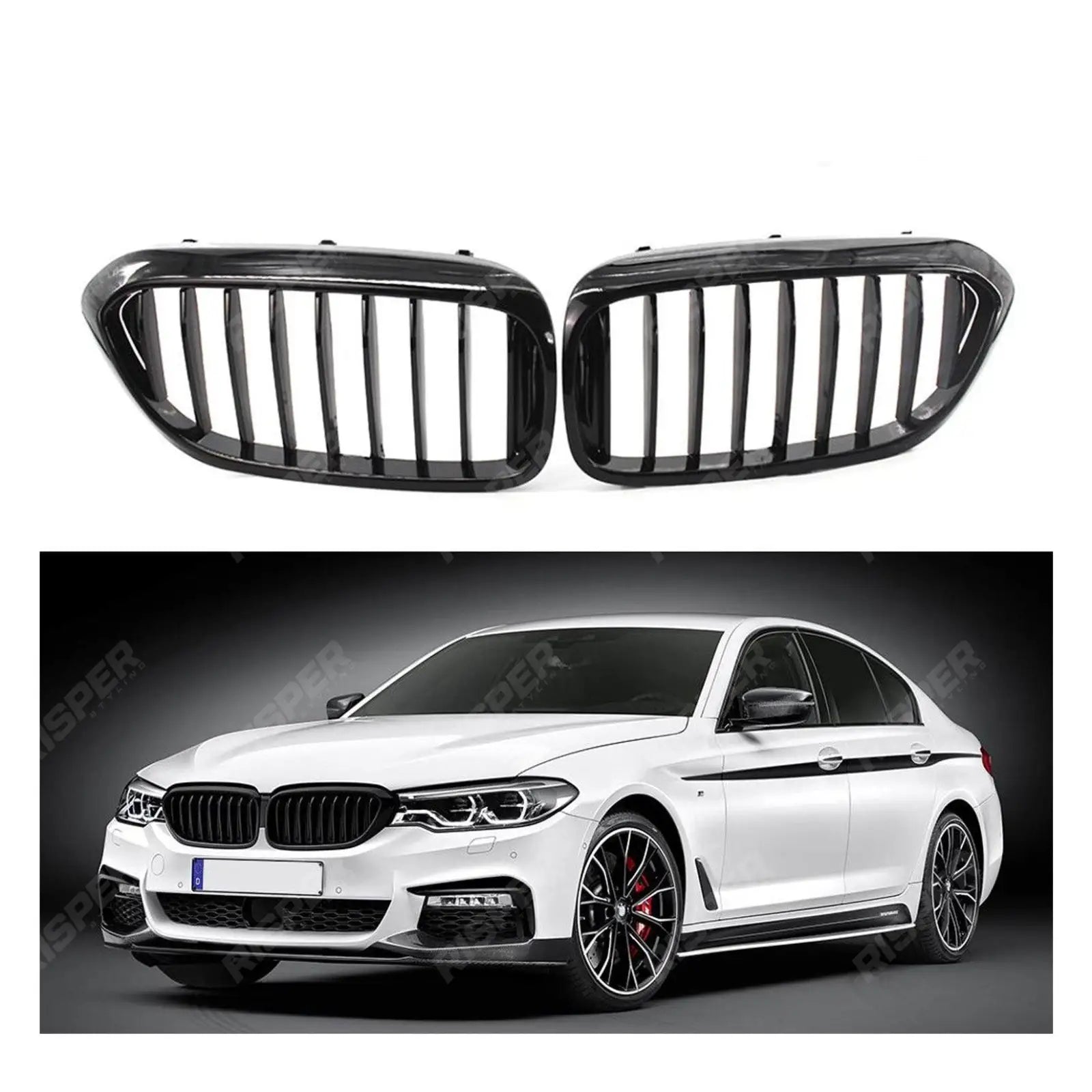 BMW 5 Series G30 G31 Pre LCI 2017 - 2020 M5 Style Solid Slat Upgrade Front Grill In Gloss Black
