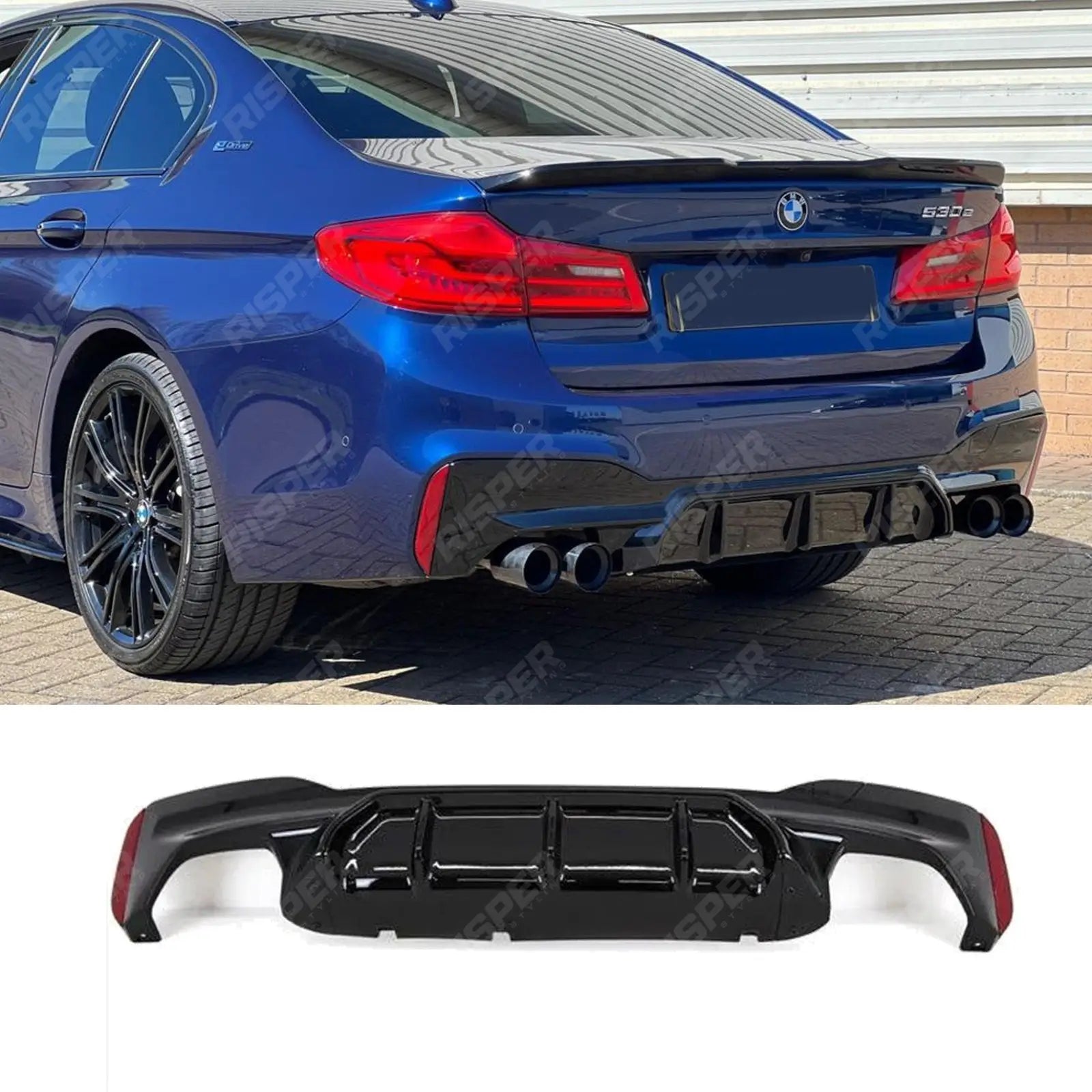 BMW 5 Series M Sport G30 G31 (pre LCI 2017 - 2020) M5 Look Rear Diffuser - Quad Exit Gloss Black