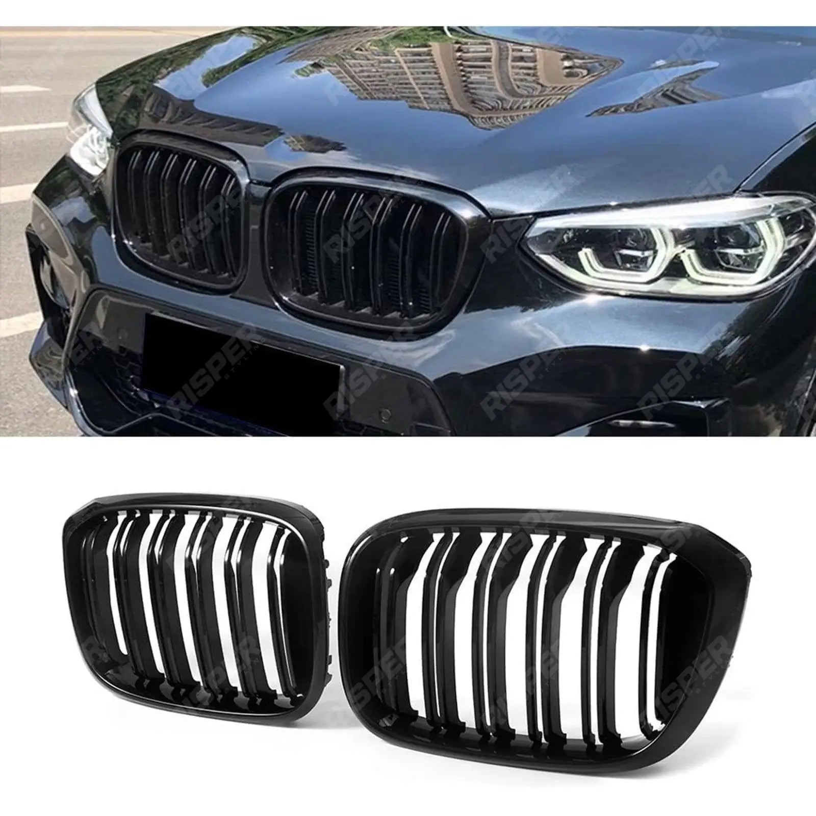 BMW X3 G01 X4 G02 2018+ - Gloss Black M Dual Slat Kidney Grill