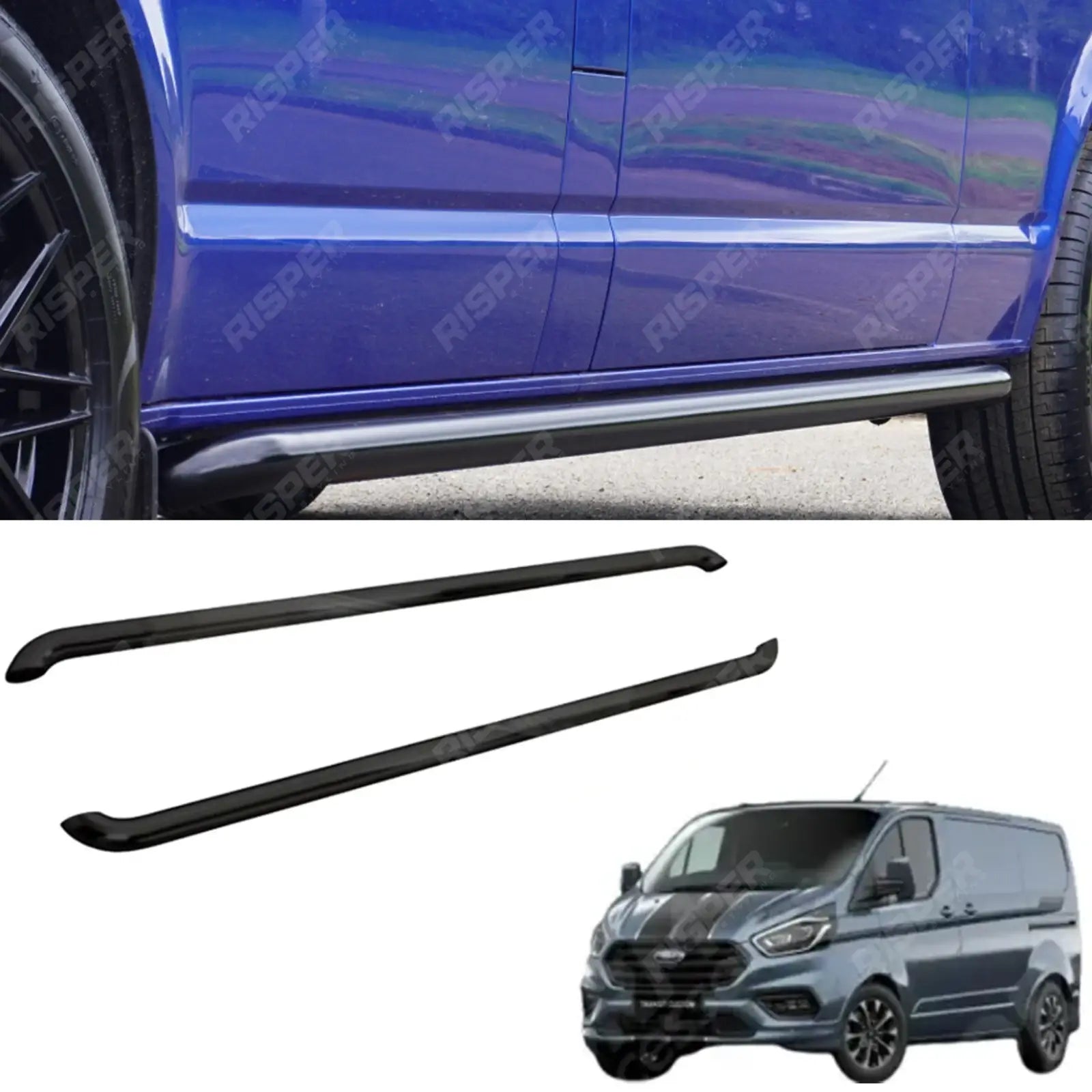 Ford Transit Custom Swb 2018-2023 2.4 Inch Gloss Black Oe Style Sportline Side Bars - Pair Side Bars
