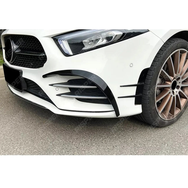 FRONT CANARDS IN GLOSS BLACK For MERCEDES A CLASS AMG LINE 2018-2024 SEDAN / HATCHBACK Secondary image