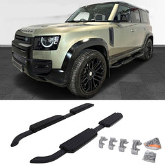 LAND ROVER DEFENDER 110 L663 2020 ON OE STYLE SIDE STEPS – PAIR – IN BLACK (WITH LOGO) - RisperStyling