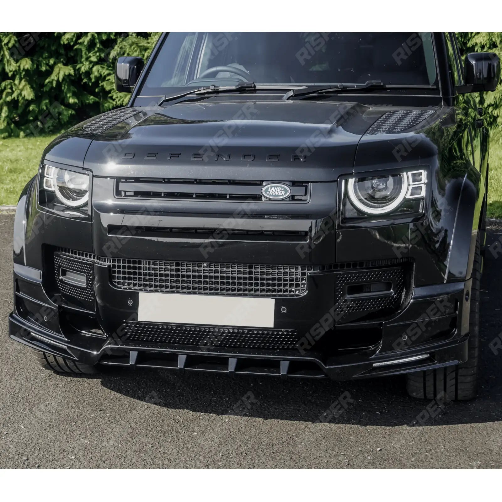 Land Rover Defender L663 2020 On - V2 Front Bumper Splitter With Led's In Gloss Black