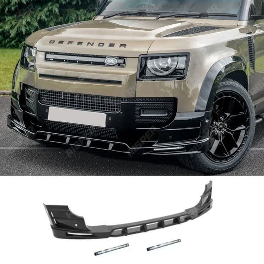 Land Rover Defender L663 2020 On - V2 Front Bumper Splitter With Led’s In Gloss Black Front Splitter