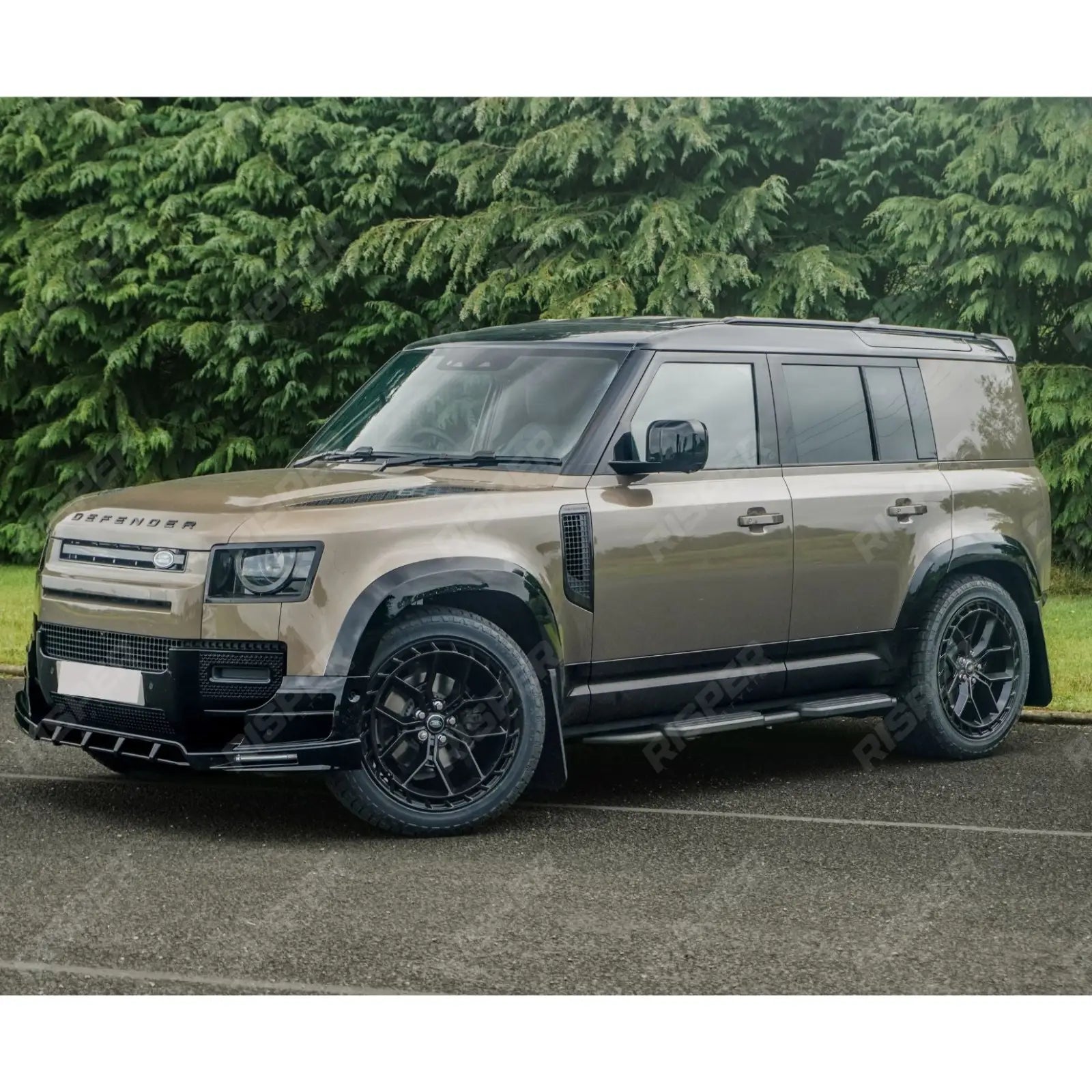Land Rover Defender L663 2020 On - V2 Front Bumper Splitter With Led’s In Gloss Black Front Splitter