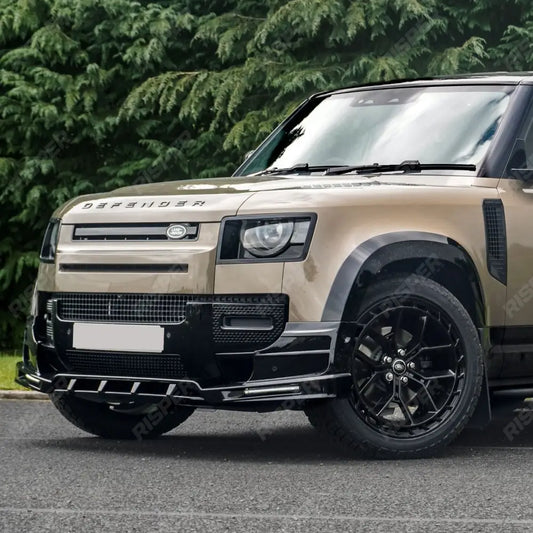 Land Rover Defender L663 2020 On - V2 Front Bumper Splitter With Led’s In Gloss Black Front Splitter