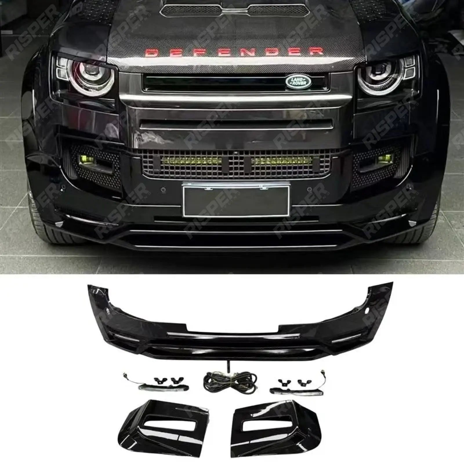 Land Rover Defender L663 90 / 110 / 130 2020 Onward – Front Bumper Splitter in Gloss Black Bumper Splitter