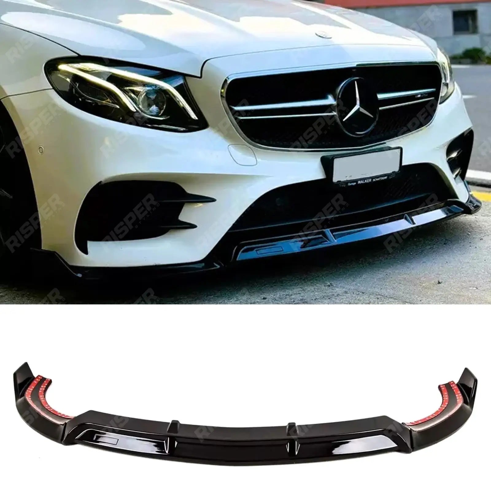 Mercedes E Class W213 2020+ - Gloss Black ’Brabus Style’ Front Splitter Lip Front Splitter