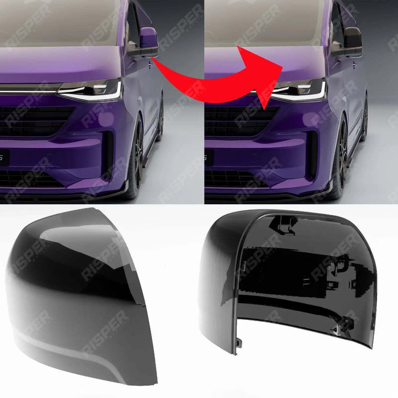 Volkswagen Transporter T7 2025+ Mirror Cap Replacement Covers In Gloss Black Mirror Covers
