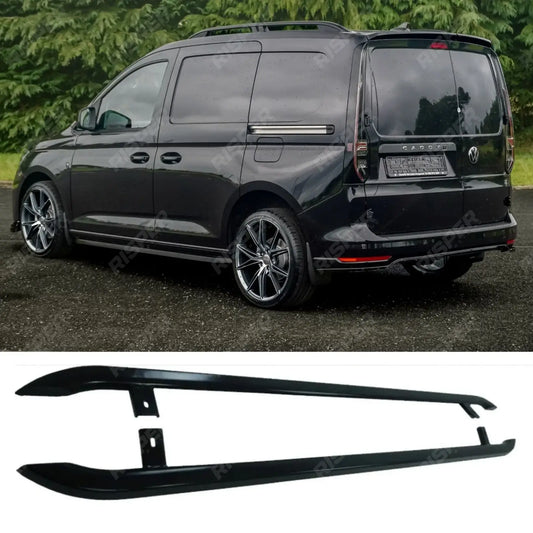 VW Caddy 2021 On SWB Trapezoid Side Bars in Gloss Black Side Bars