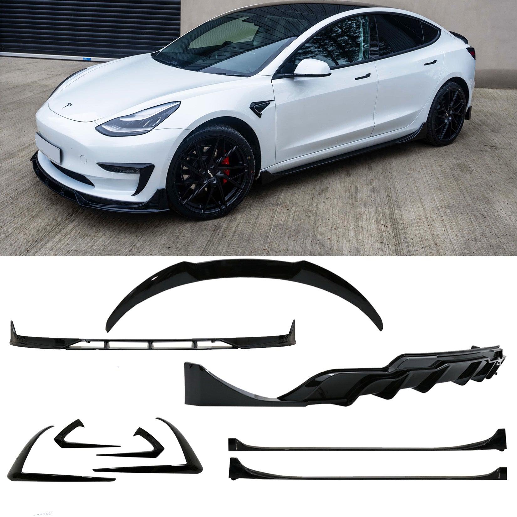 For Tesla Model 3 2018 On Upgrade Fast Aero Body Kit Pack in Gloss Black Finish