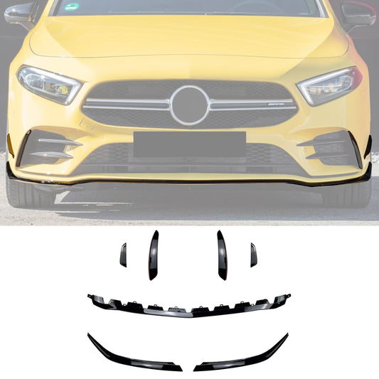 MERCEDES A CLASS AMG LINE W177 FACELIFT 2023+ FRONT SPLITTER WITH CANARDS IN GLOSS BLACK