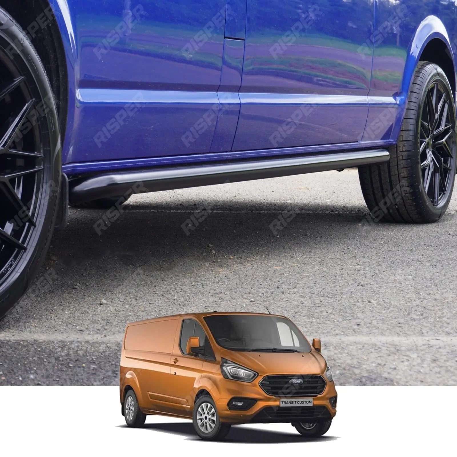 Ford Transit Custom SWB 2012 - 2024 - 2.4 Inch Gloss Black OE Style Sportline Side Bars Main image