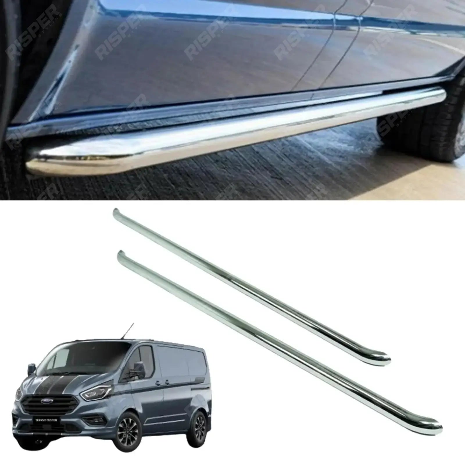 Ford Transit Custom Lwb 2018 - 2023 2.4 Inch Stainless Steel Oe Style Sportline Side Bars - Pair Main image