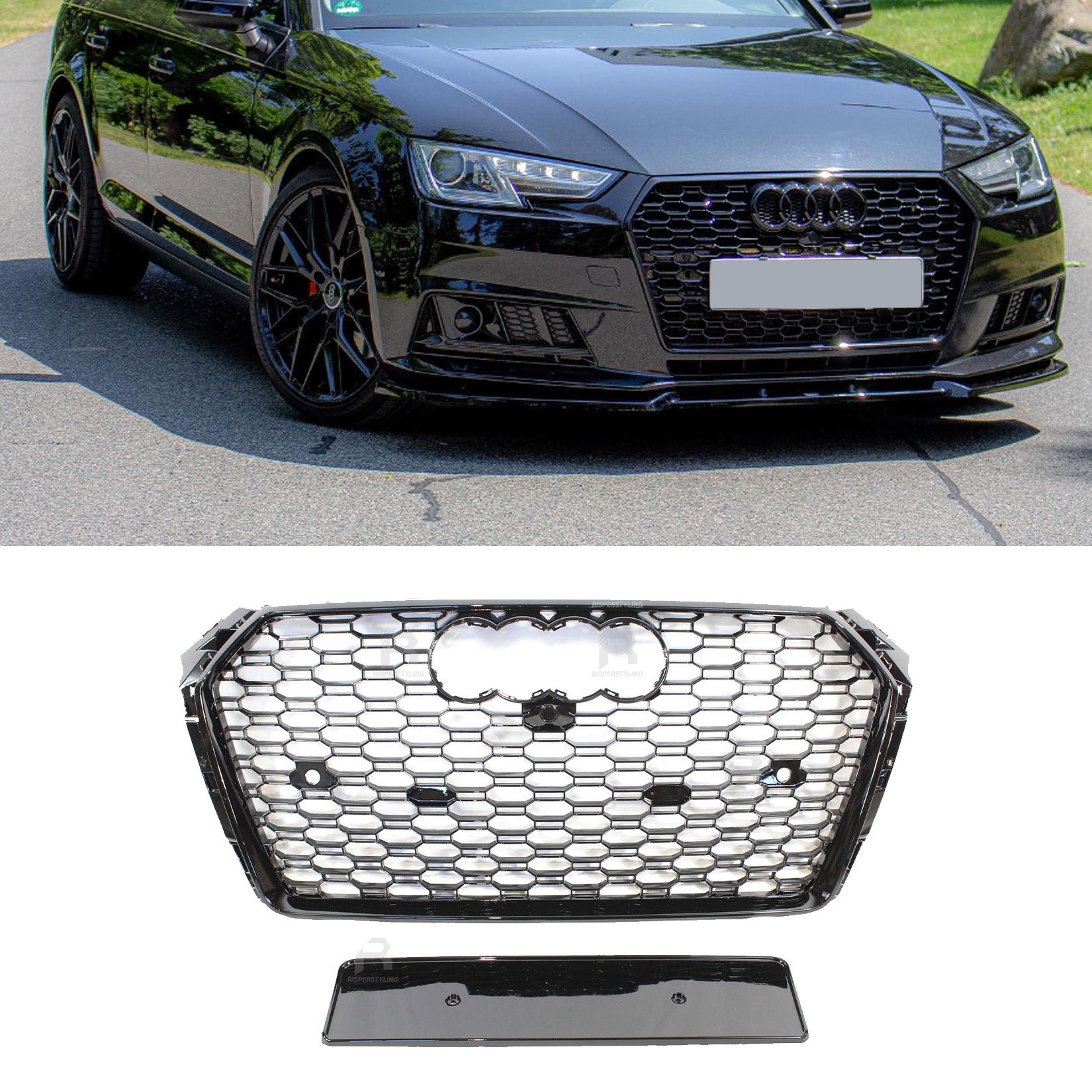 Audi A4 / S4 B9 2016-2019 Gloss Black RS4 Style Honeycomb Grill