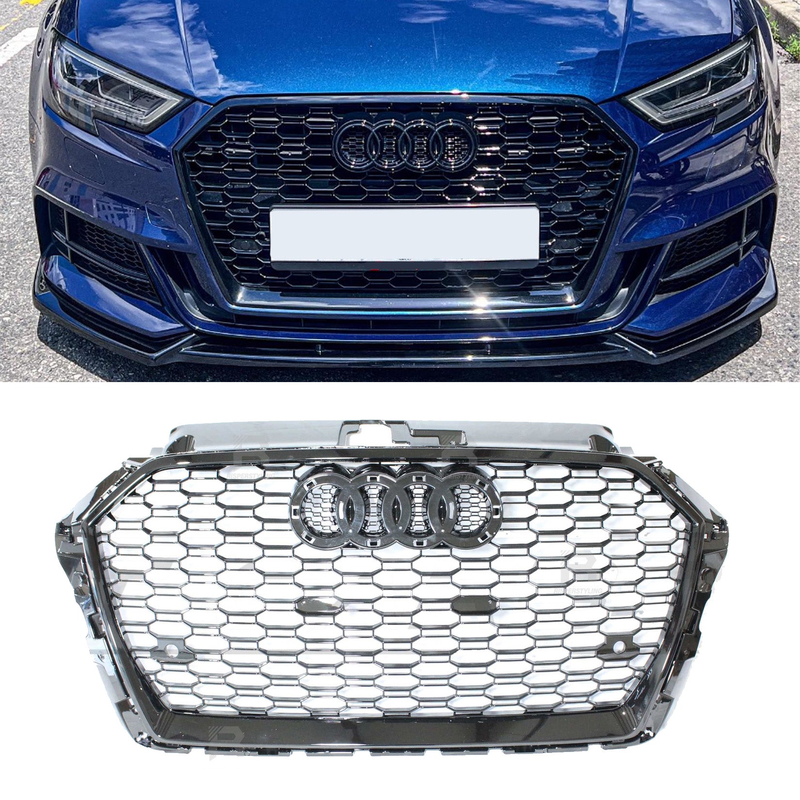Audi A3/S3 8V 2017-2020 RS3 Style Gloss Black Honeycomb Grill