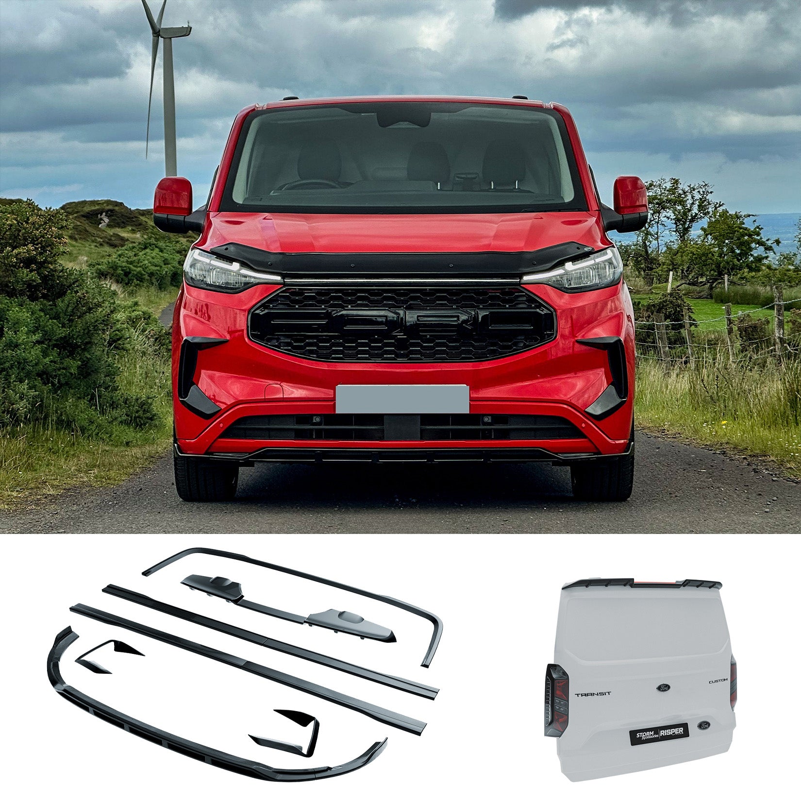 Ford Transit Custom MK2 2024 on TAILGATE LWB Full Low Line Aero Kit In Gloss Black Main image