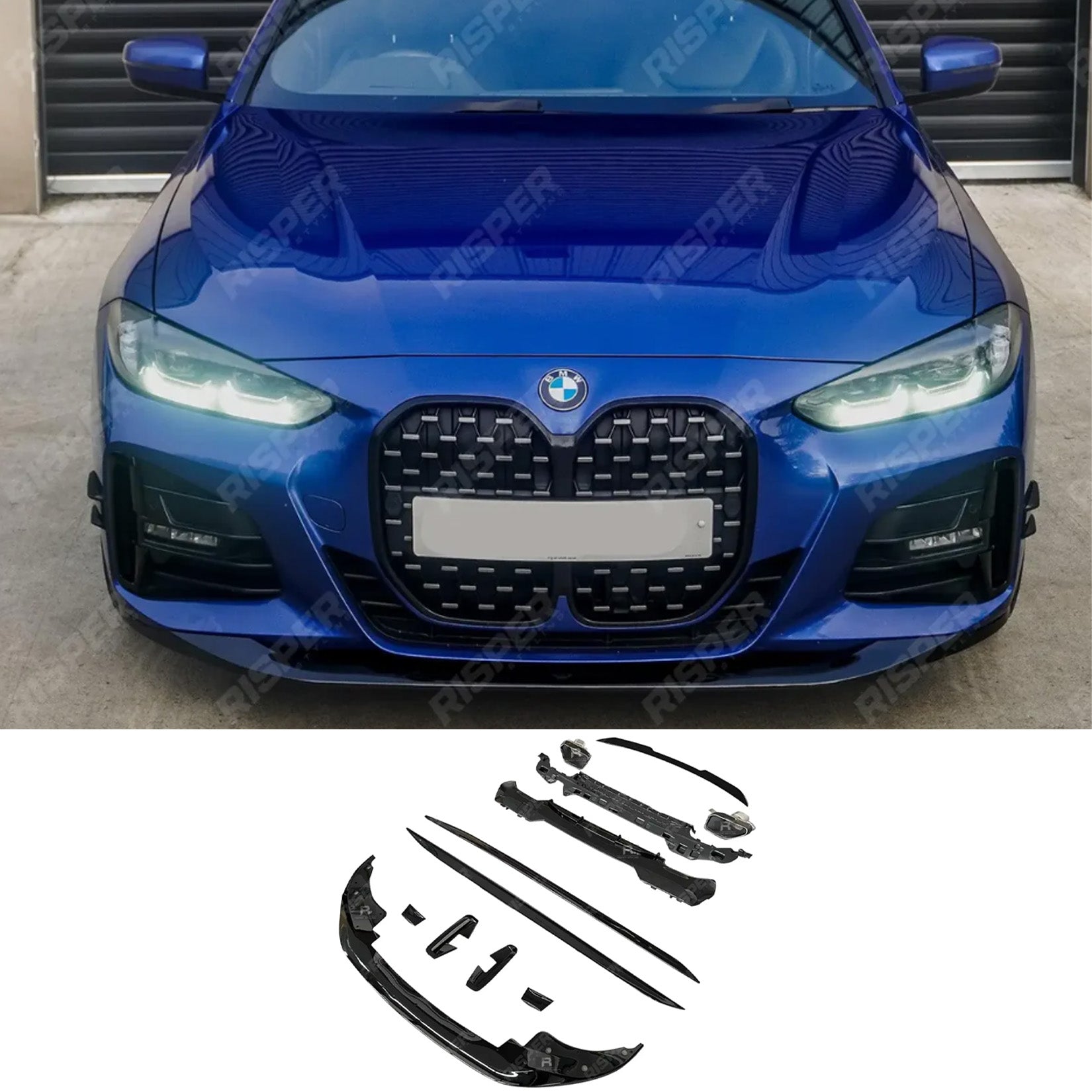 BMW 4 Series G22 2020+ M Sport - Gloss Black Full Aero Kit with Exhaust Tips Main image