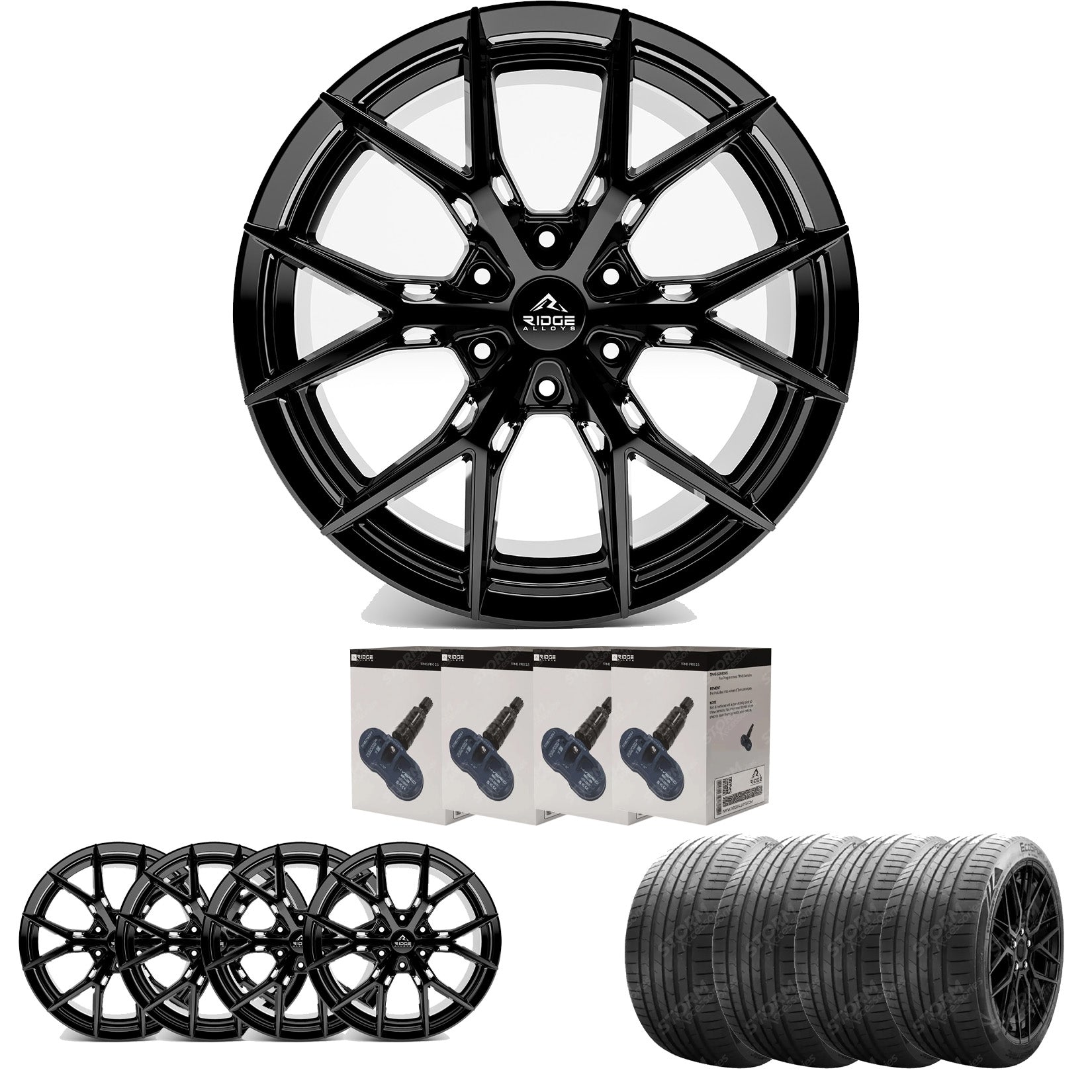 Ridge KN10 Gloss Black 6X120 20 Inch Alloy With Tyre & TPMS Package 245/40/20 Main image