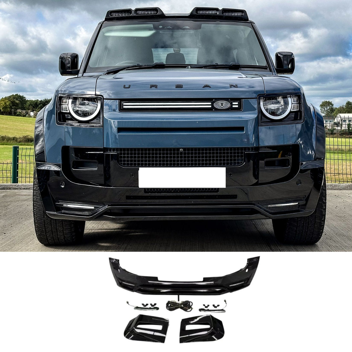 Land Rover Defender L663 90 / 110 / 130 2020 Onward – Front Bumper Splitter in Gloss Black