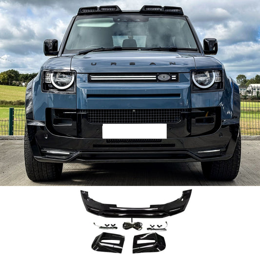 Land Rover Defender L663 90 / 110 / 130 2020 Onward – Front Bumper Splitter in Gloss Black