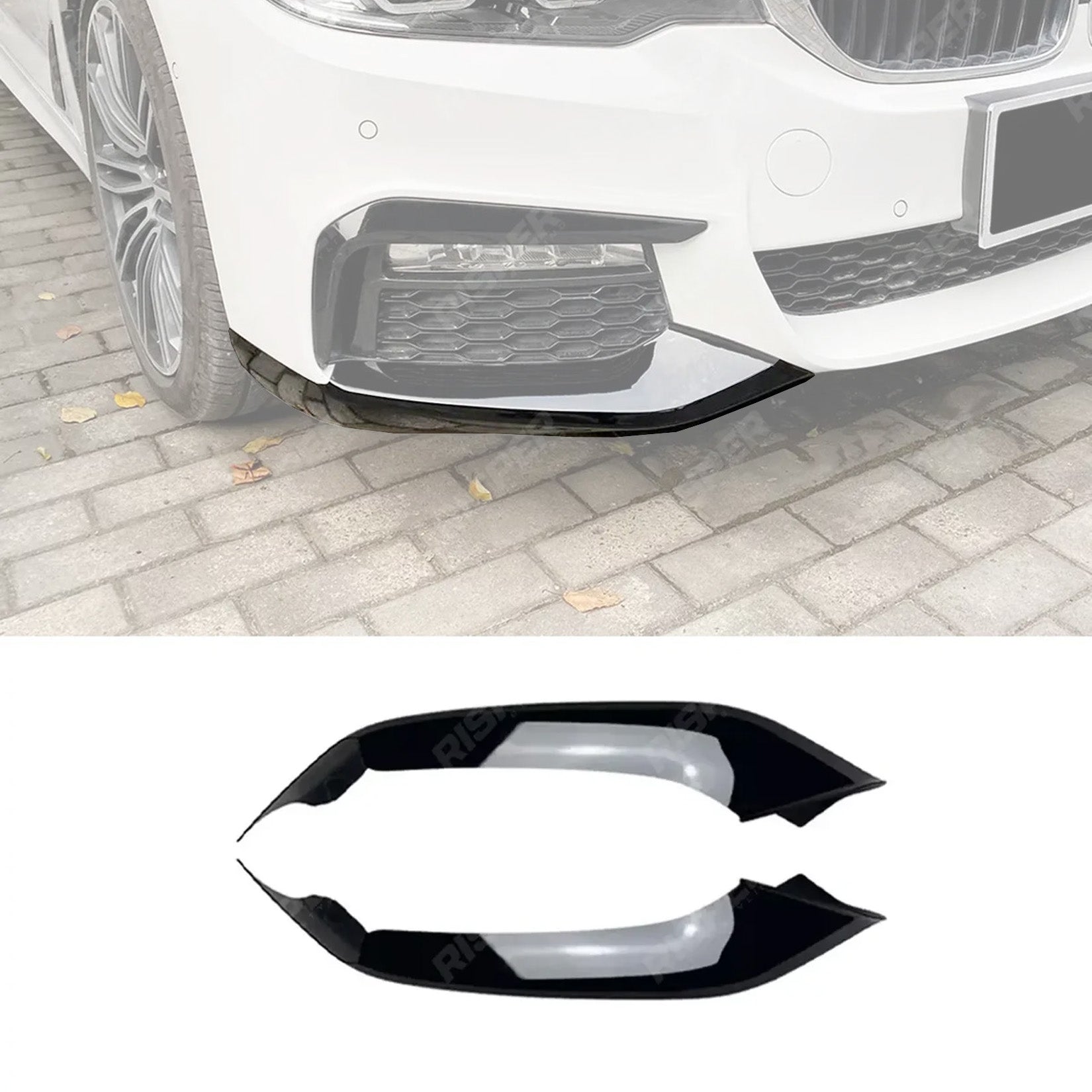BMW 5 SERIES G30 (PRE LCI) 2017-2020 FRONT BUMPER CORNER SPLITTER IN GLOSS BLACK Main image