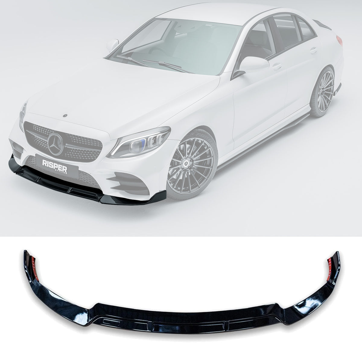 Mercedes C-Class W205 2019-2022 Facelift 'C63S Brabus Style' Front Splitter Lip - Gloss Black