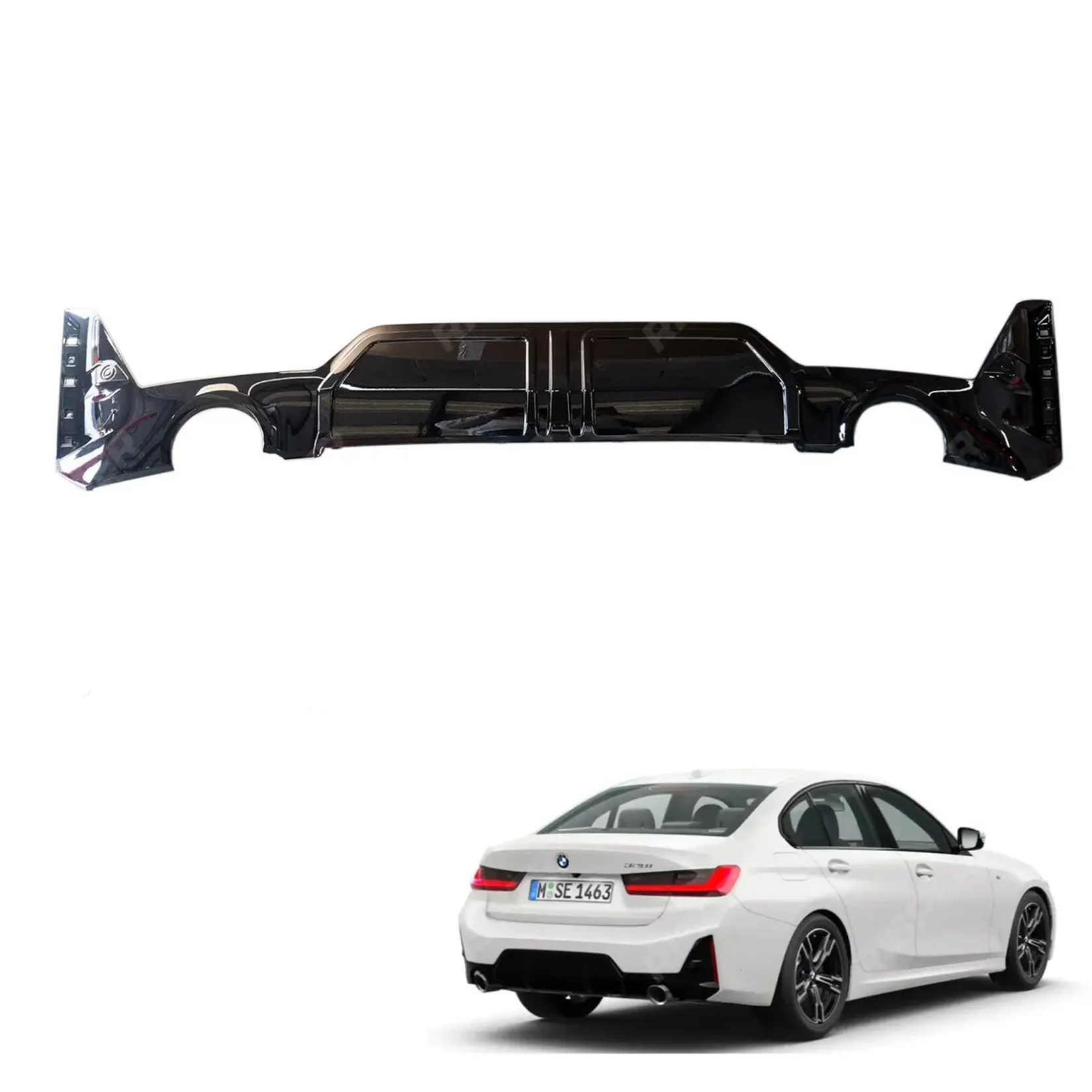 BMW 3 Series G20 M Sport LCI Facelift 2022+ Gloss Black Rear Diffuser Main image