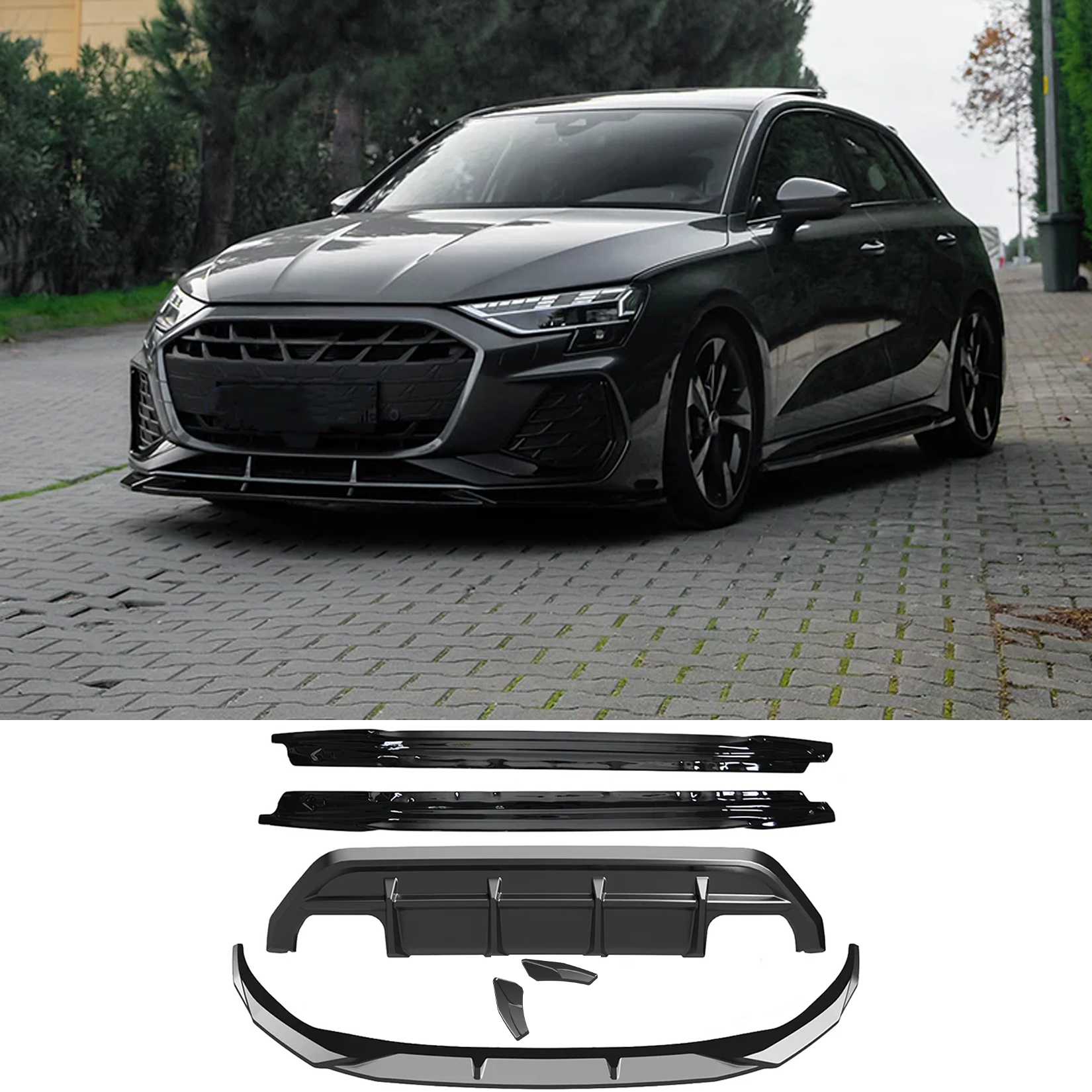 Audi A3 8y 2025 on S-line / S3 Sportback Complete Body Kit in Gloss Black Main image