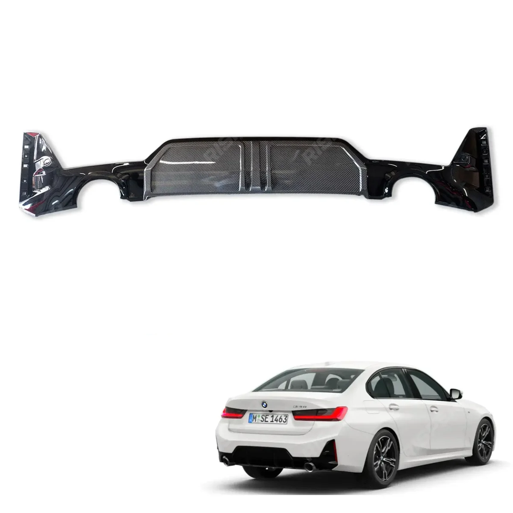 BMW 3 Series G20 M Sport LCI Facelift 2022+ Carbon Look Rear Diffuser Main image
