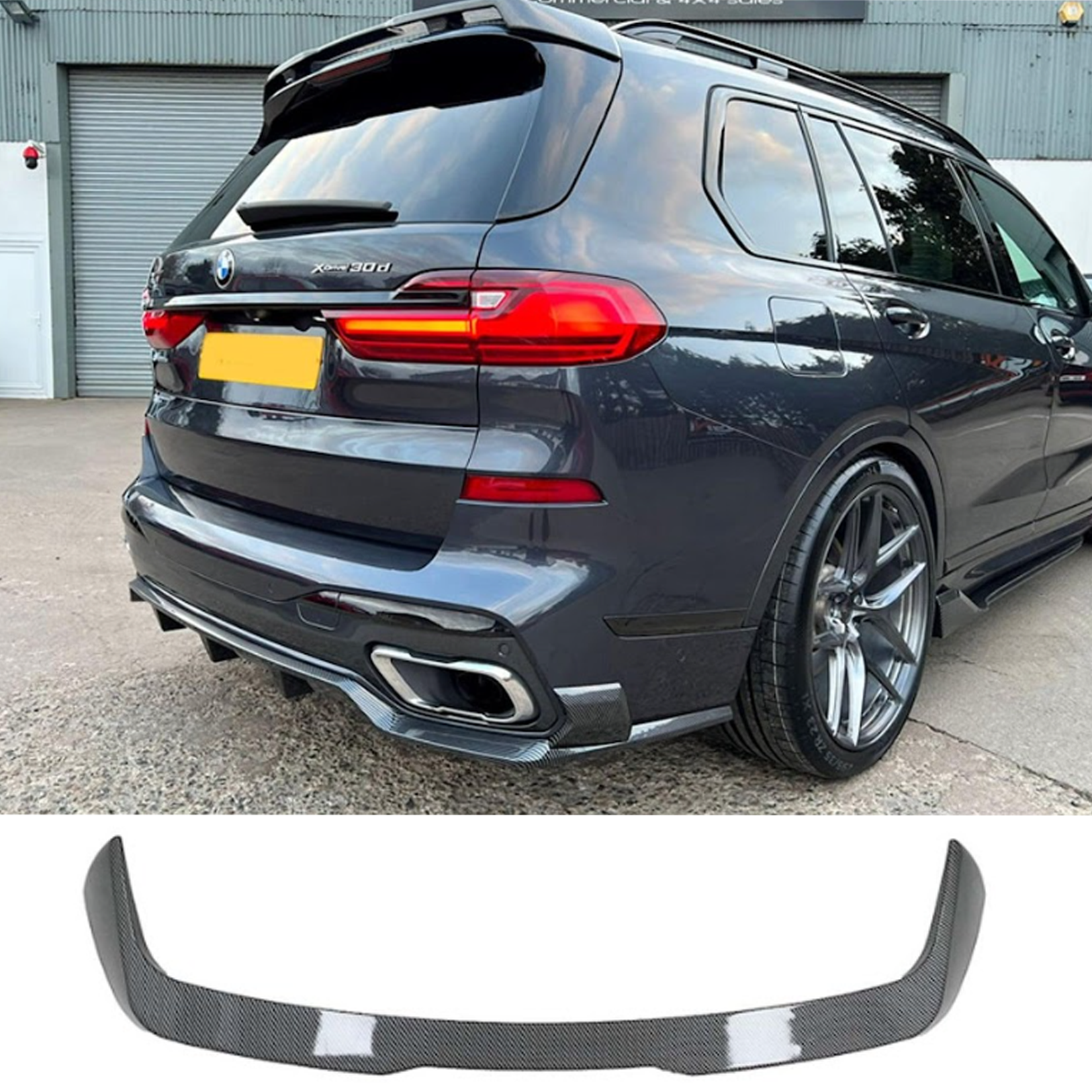 BMW X7 2018-2023 Black Knight Rear Roof Spoiler In Carbon Style Main image
