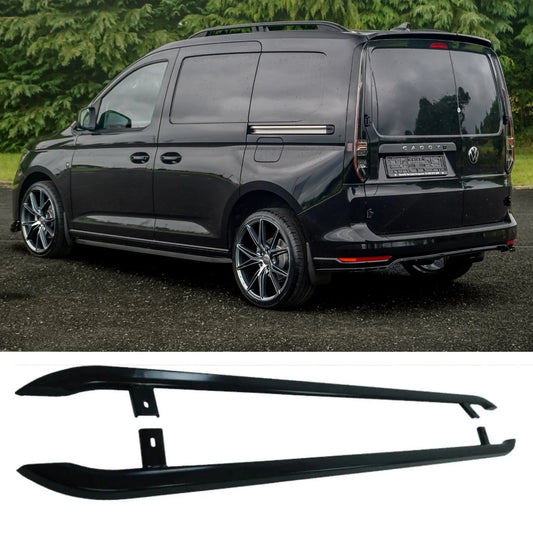 VW Caddy 2021 On SWB Trapezoid Side Bars in Gloss Black