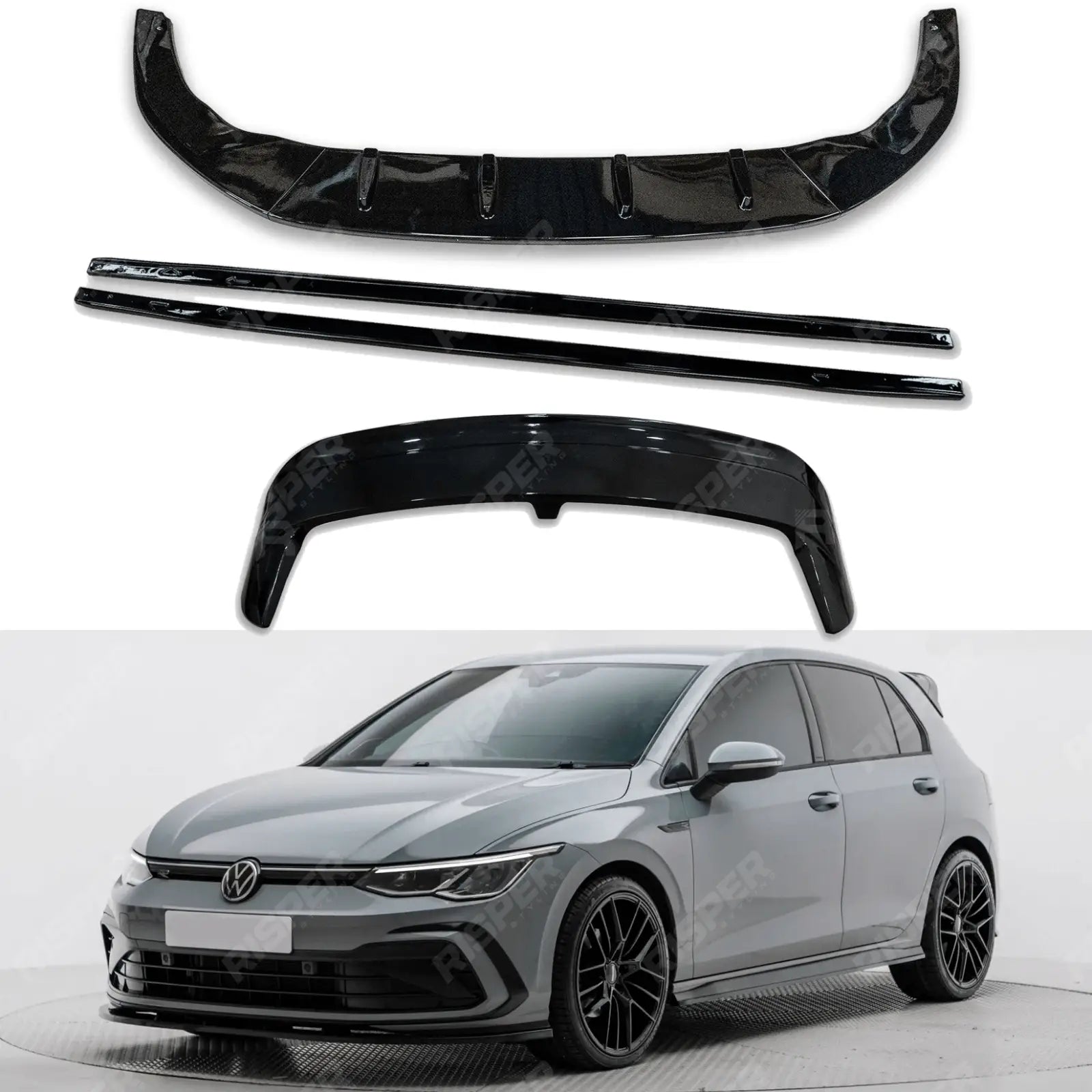 Volkswagen Golf MK8 2020+ Gloss Black Kit - For GTI GTD R & R LINE MODELS Main image