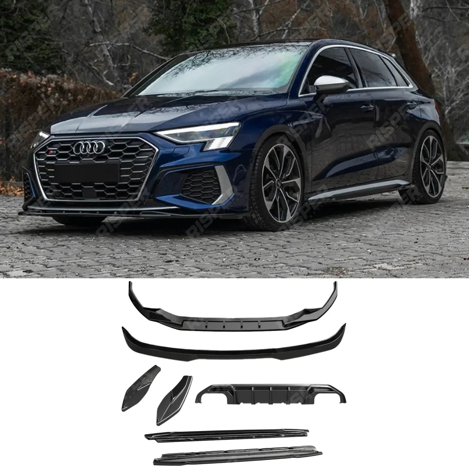 Audi S3 8Y 2020-2024 / A3 S-Line Hatchback 2020-2024 Aero Body Kit In Gloss Black Aero Kit Main image