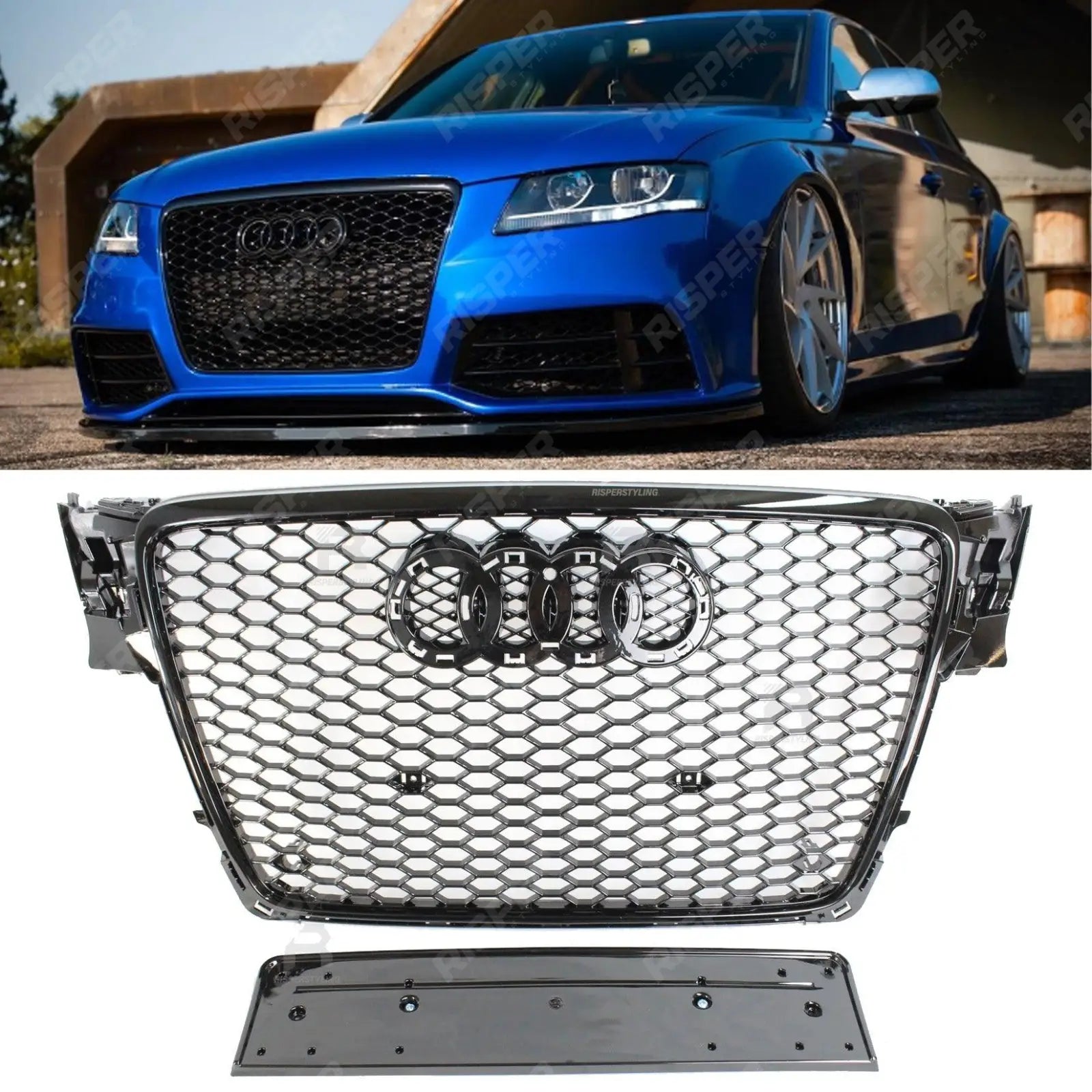 Audi A4 / S4 B8 2008 - 2012 RS4 Style Gloss Black Honeycomb Grill Main image