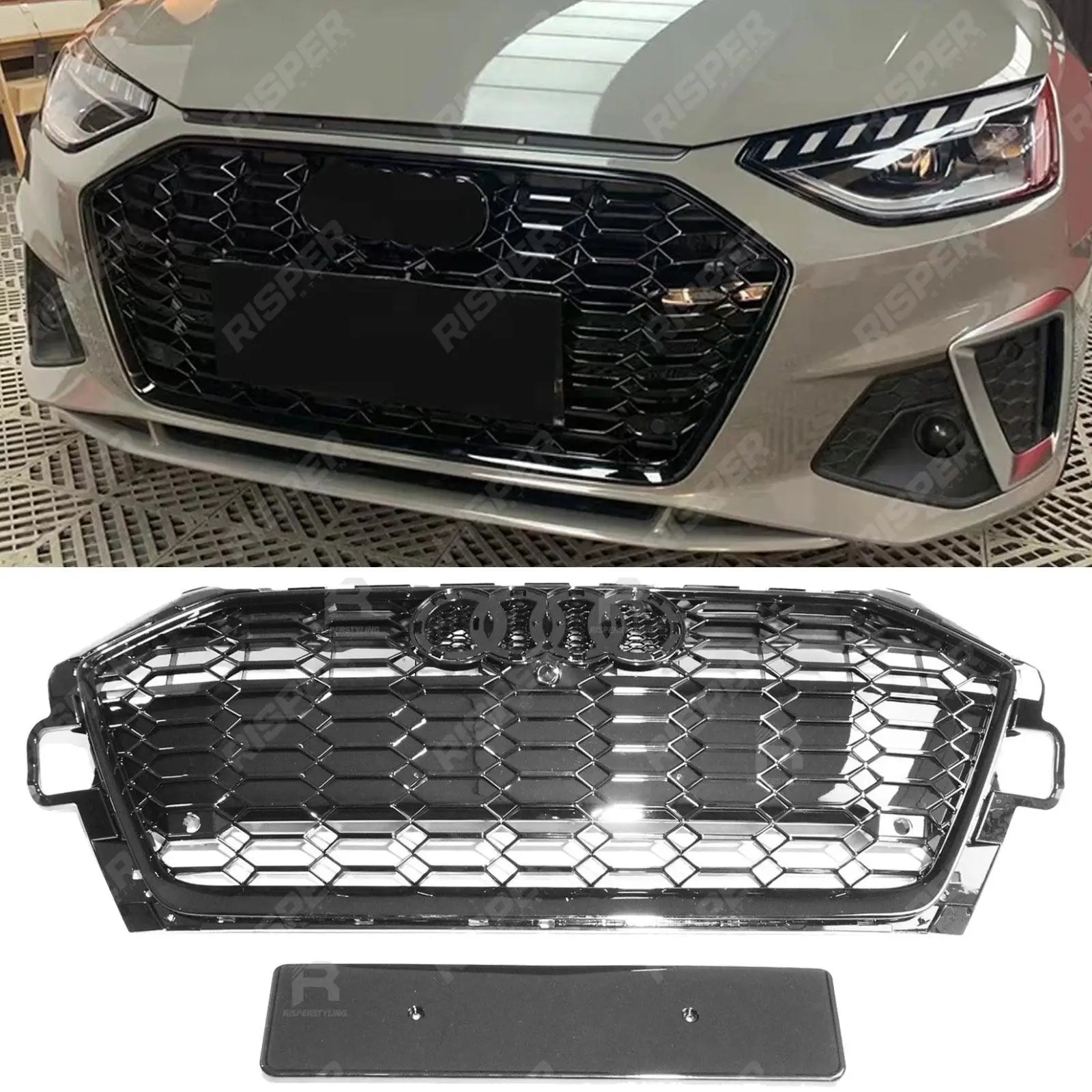 Audi A4 / S4 B9 2020+ Gloss Black RS4 Style Honeycomb Grill Main image