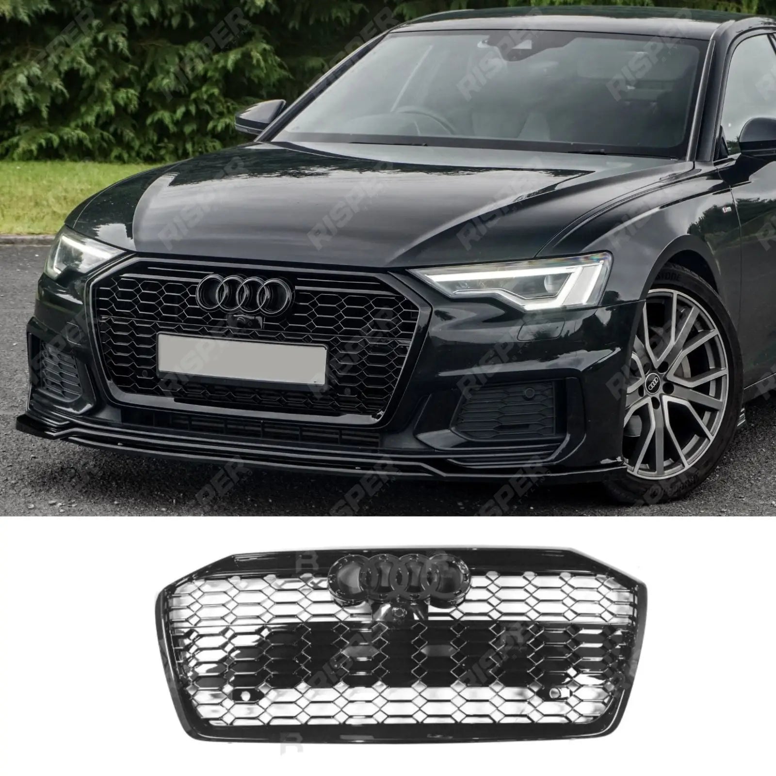 Audi A6 / S6 C8 2019+ Gloss Black RS6 Style Honeycomb Grill Grilles