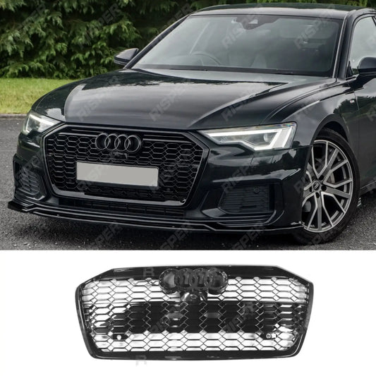 Audi A6 / S6 C8 2019+ Gloss Black RS6 Style Honeycomb Grill Grilles