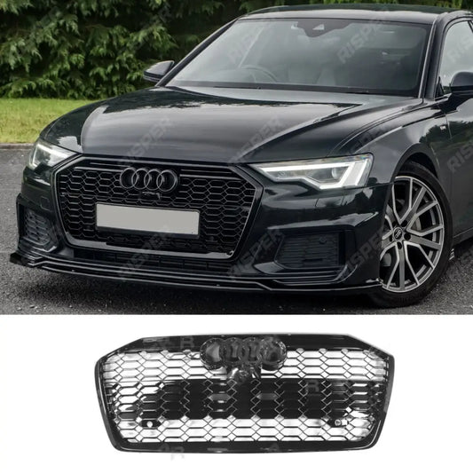 Audi A6 / S6 C8 2019+ Gloss Black RS6 Style Honeycomb Grill Grilles