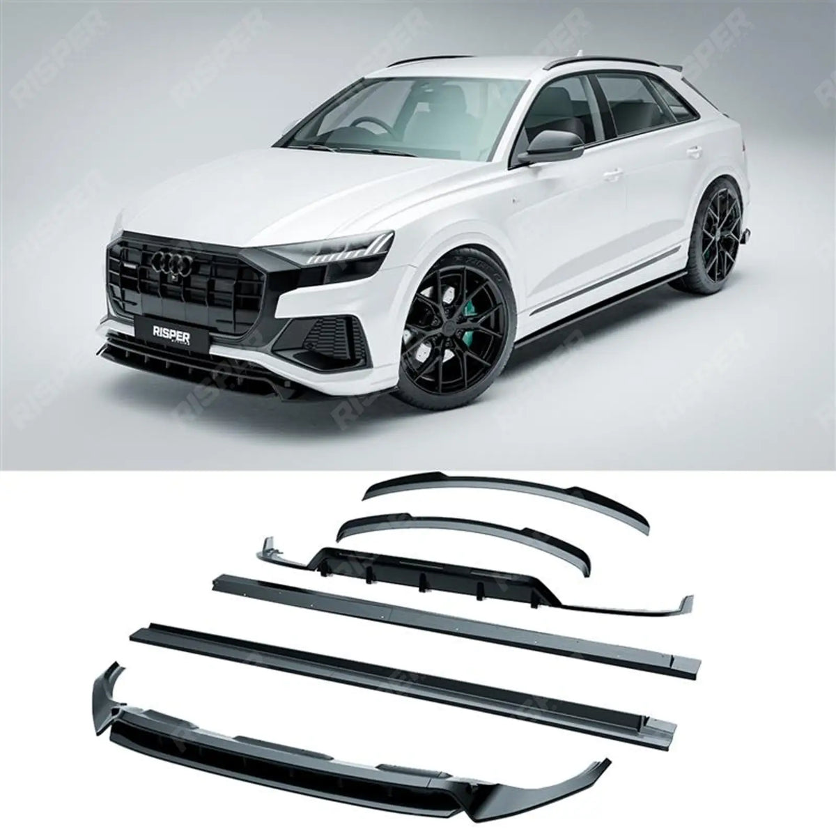 Audi Q8 S Line 2018-2023 Full Aero Low Line Kit In Gloss Black By Risper Styling Aero Kit