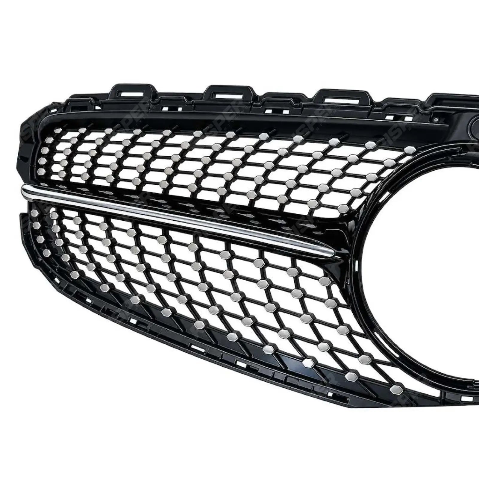 Black and Chrome Diamond Grill (Camera Compatible) For Mercedes C205 W205 2015-2018 - Grilles
