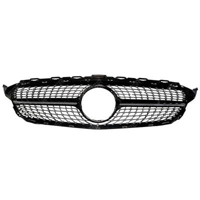 Black and Chrome Diamond Grill (Without Camera) For Mercedes C205 W205 2015-2018 - Grilles