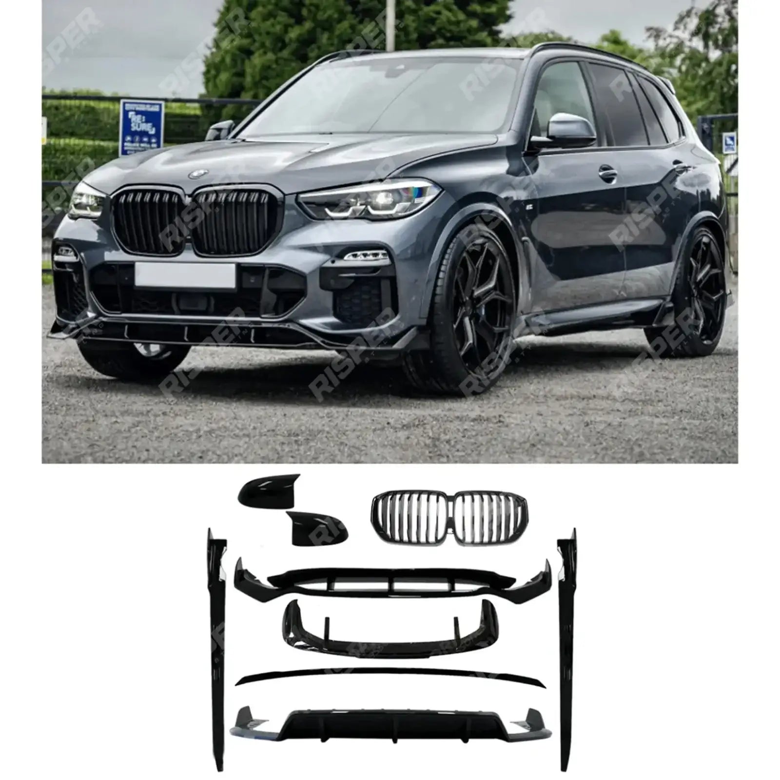 Black Knight Aero Kit Full With Grill & Mirror Caps For Bmw X5 G05 M Sport 2018-2022 - Aero Kit Main image