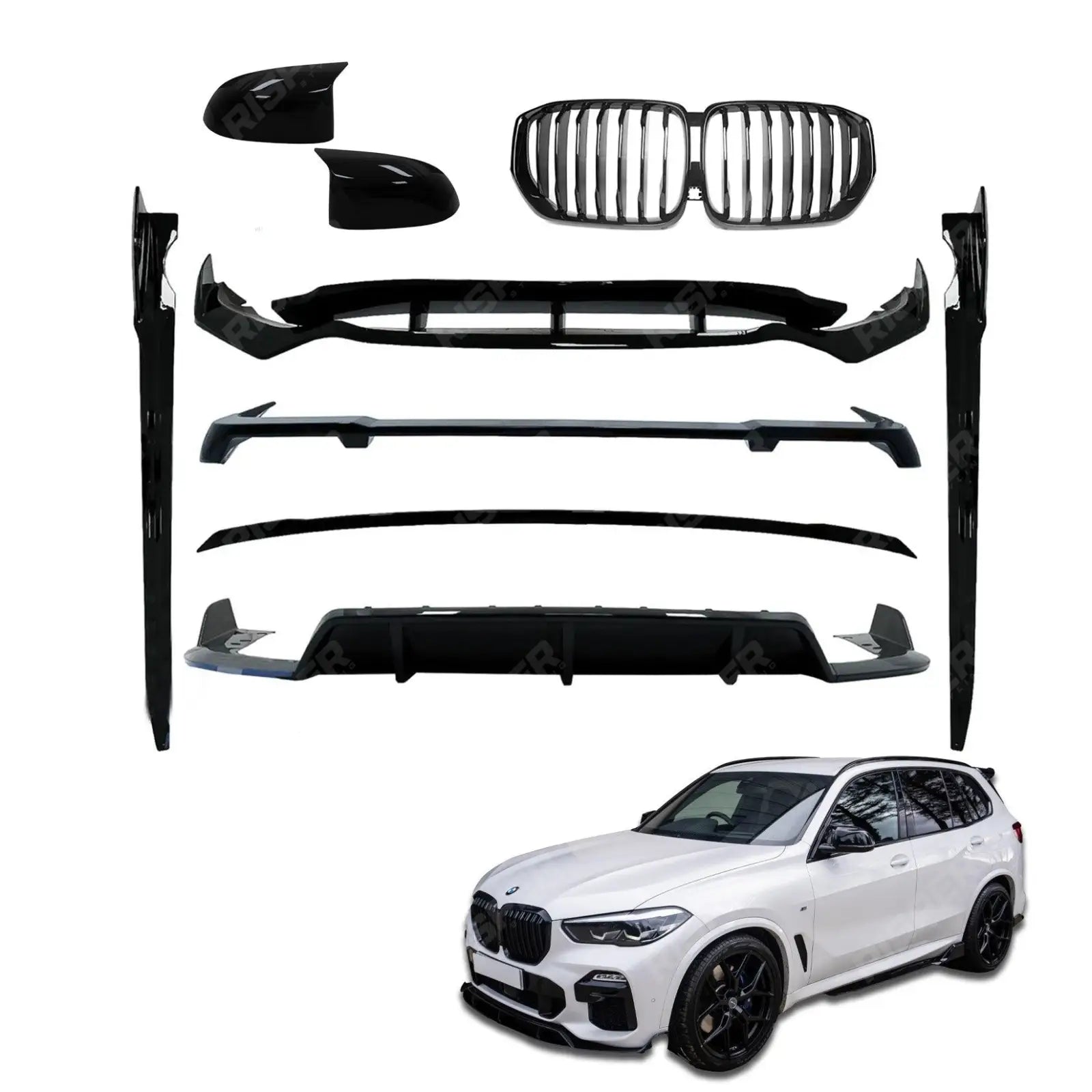 Black Knight Aero Kit Full With Grill & Mirror Caps For Bmw X5 G05 M Sport 2018-2022 Secondary image