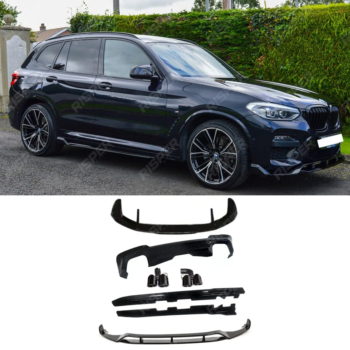 Black Knight Aero Kit With Exhaust Tips In Gloss Black For BMW X3 G01 2018-2021 - Aero Kit Main image