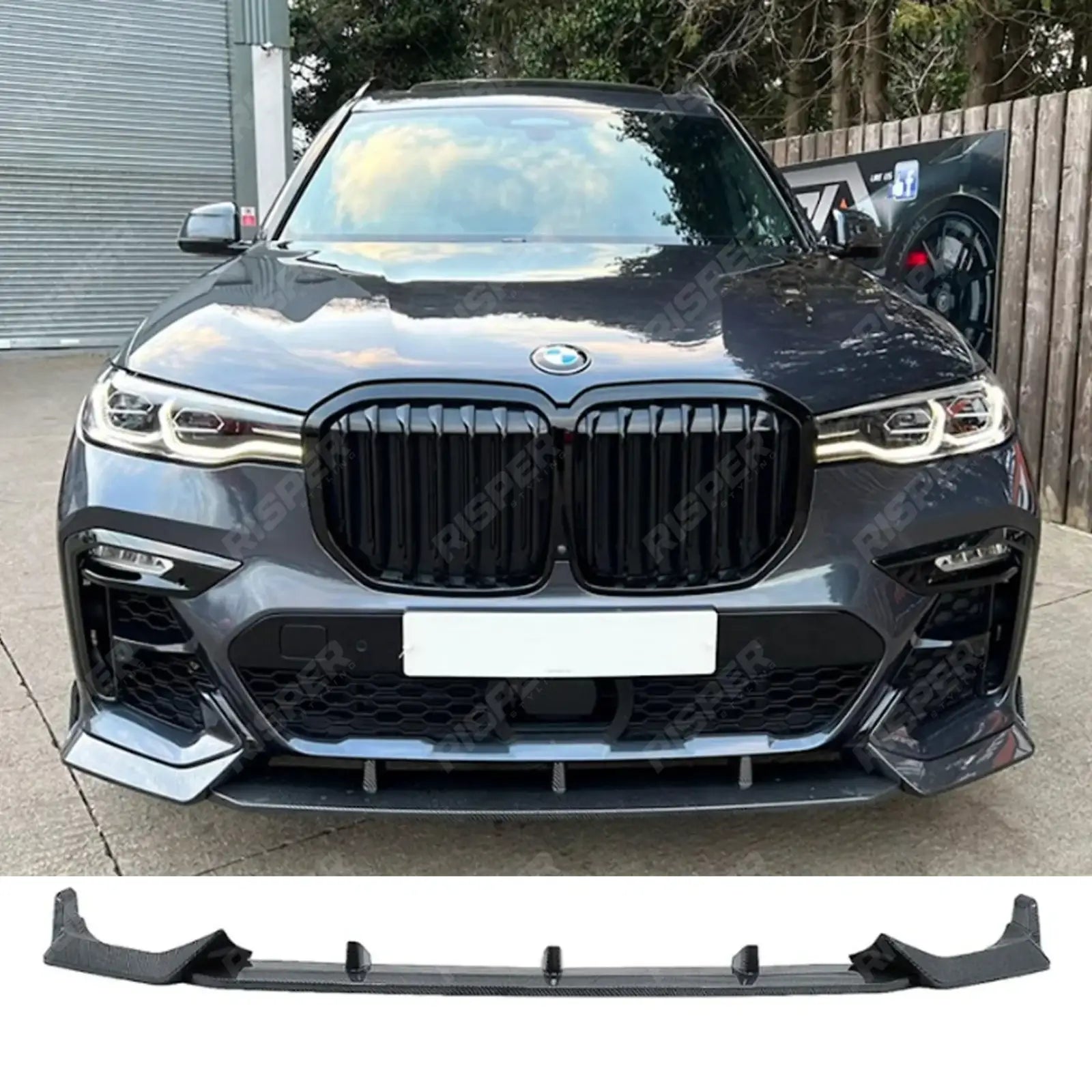BMW X7 G07 2018-2023 Black Knight Front Splitter In Carbon Style - Front Splitter Main image