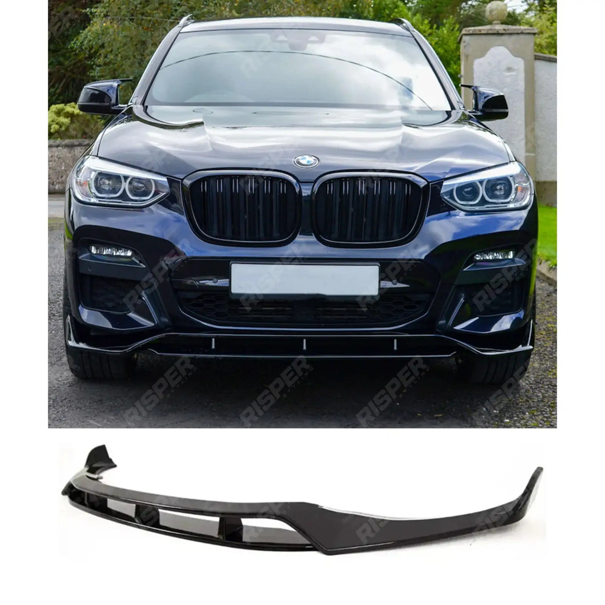 Black Knight Front Splitter In Gloss Black For BMW X3 G01 PRE LCI 2018-2022 - Front Splitter Main image