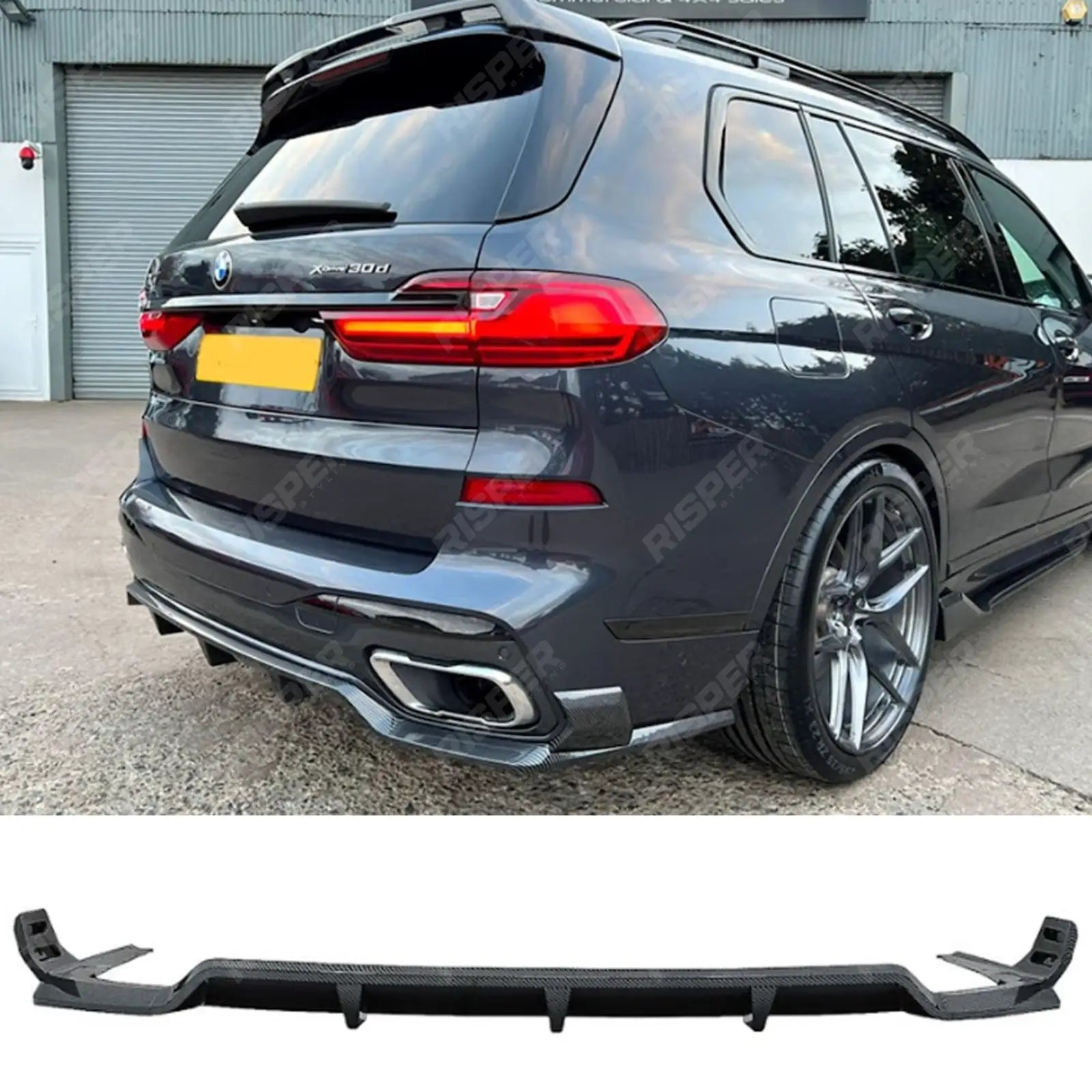BMW X7 G07 2018-2023 Black Knight Rear Diffuser In Carbon Style - Diffuser Main image