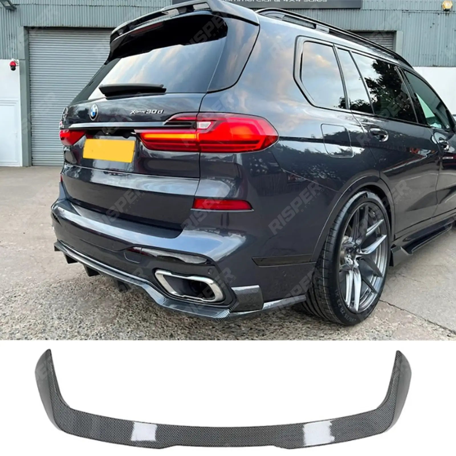 BMW X7 2018-2023 Black Knight Rear Roof Spoiler In Carbon Style - Rear Spoilers Main image