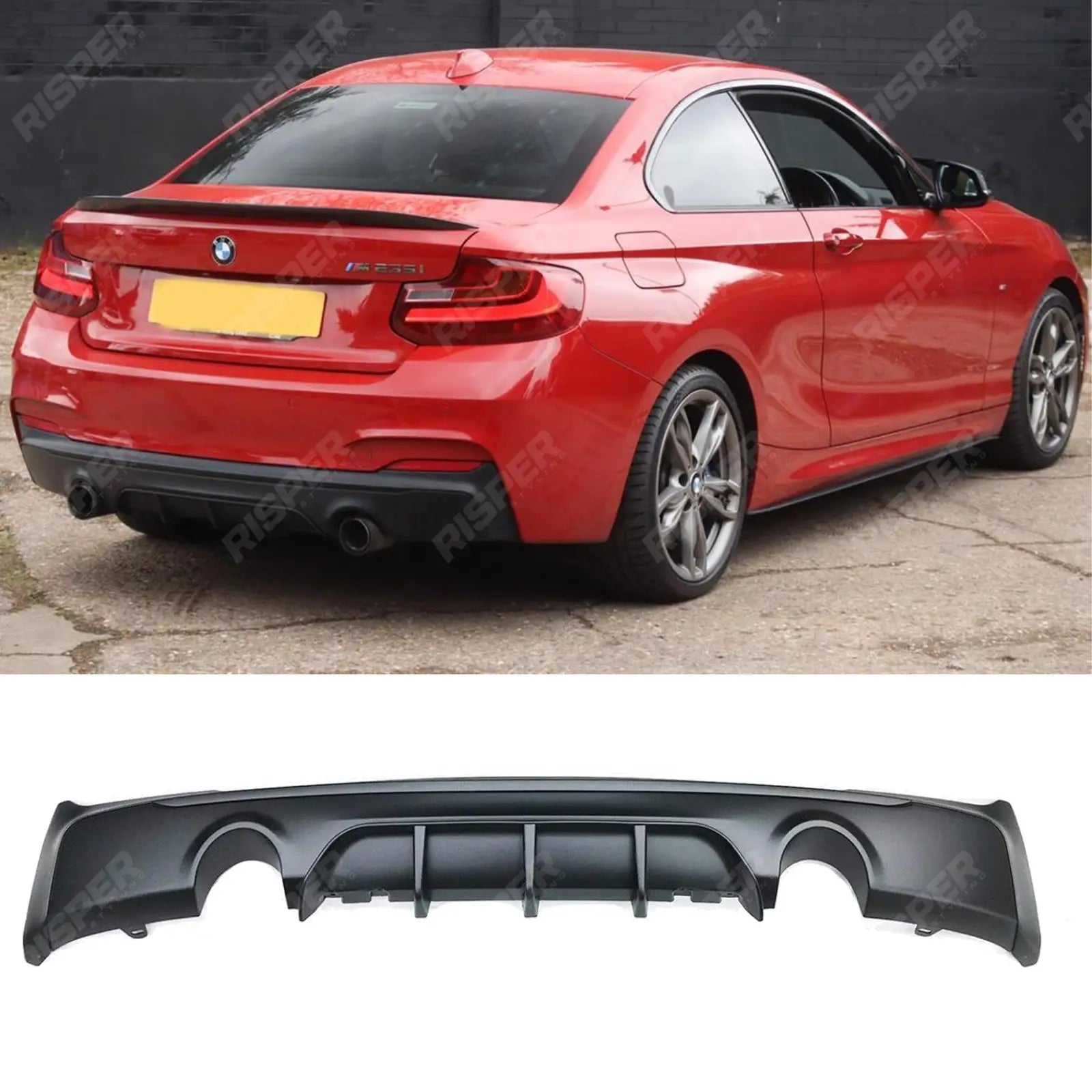 BMW 2 Series F22 M Sport 2013 - 2018 Matte Black Rear Diffuser - Dual Single Exit Main image